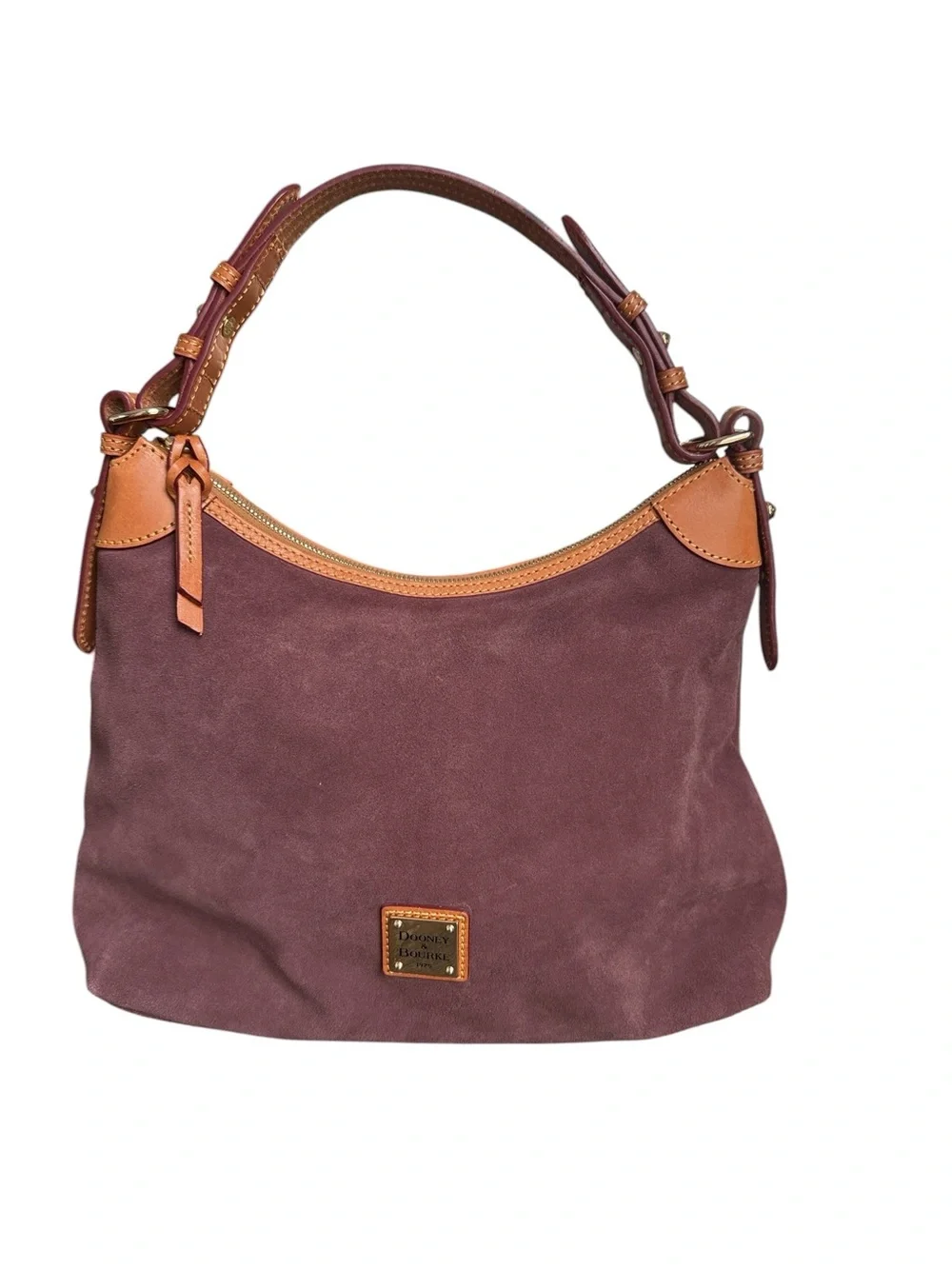 Dooney & Bourke Suede Hobo Shoulder Bag Plum Brown Leather SS924 CK